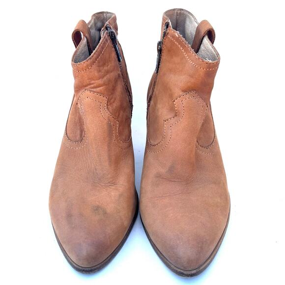 Frye Reina Leather Booties Camel Tan Heeled 7.5 Western Cowgirl Ankle Boots - Picture 13 of 13